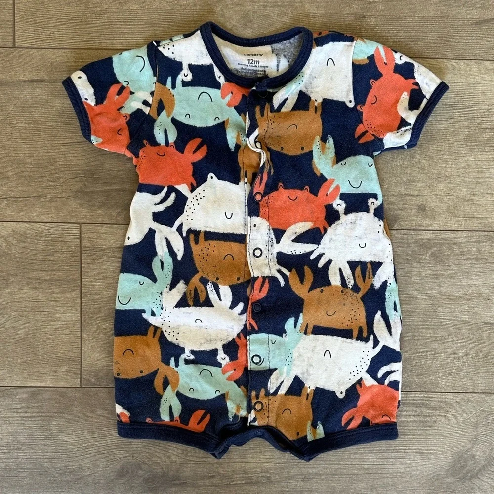 Carter’s 12 Months Baby Boy Vibrant Crab Button Down Romper Super cute